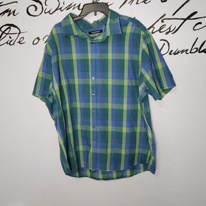 Axist Woven Mens Short Sleeve Blue & Green Plaid Button-Down Shirt, 2X